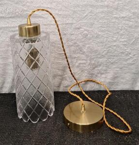 (1) Retro Cut Glass Pendant Light, Brushed Gold Finish, 5" x 12"