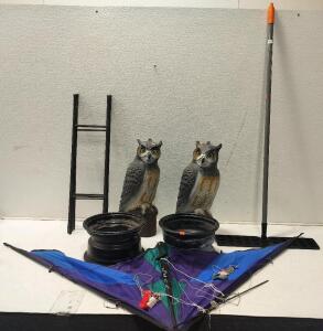 Yamaha Raptor ATV Rims, Flambeau 21" Owl Decoy, Jazz stunt kite, HDX mop