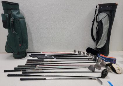 (1) Crospete Golf Bag (1) ProSelect Golf Bag (18) Golf Clubs (3) Club Covers