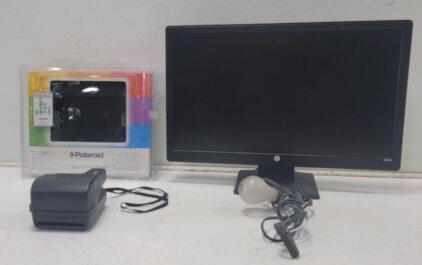(1) HP W237ld Monitor (1) Polaroid 7" Digital Photo Frame (1) Polaroid Camera (1) Clipable Light