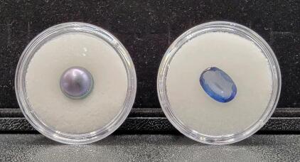 (1)Certified 4.24ct. Natural Gray/Black Pearl (1) Certified 2.45ct. Natural Blue Sapphire