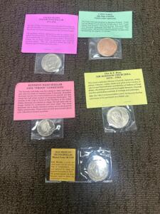(1) Okd Mexican Silver Dollar (1) Troy Ounce .999 Fine Copper Fugio cent Replica and more