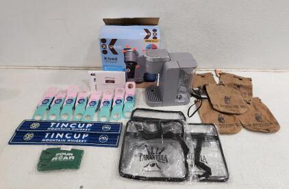 (1) Keurig K-Iced Essentials (8) Three Olives Custom Watches (2) Tincup Mountain Whisky Place Mats And More