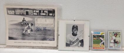 (1)Don Larsen Yankees Autograph Signed 13x11 JSA Photo (1) Autographed Photo of Rod Carew (1)Rod Carew Angels Card (1) Rod Carew Twins Card