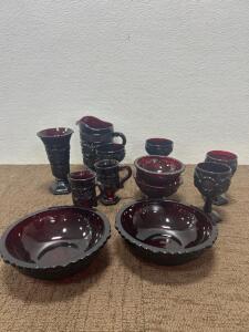 (12) Ruby Red Glass dishes