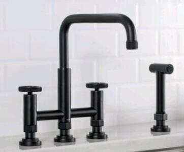 (1) Kraus - Urbix<br/>Industrial Bridge Kitchen Faucet W/ Side Sprayer, Matte Black Finish, Model#:KPF-3125MB