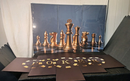 (2) Large Canvas Wall Art Prints, (1) 3-Panel Chessboard, 40"T x 60"L & (1) 5-Panel Poker Chips, 40"T x 70"L