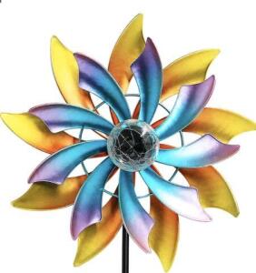 (1) MAGGIFT 57 Inch Solar Wind Spinner W/ Metal Garden Stake, Multi Color Changing LED Solar Powered Glass Ball, Outdoor Wind Catcher <br/>