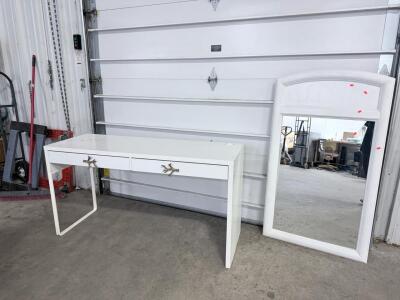 (1) White Desk & (1) White Floor Mirror