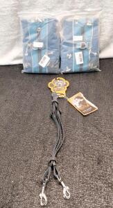 (1) Mighty Paw 2 Leash Light / 2-Dog Leash Attachment & (2) Dog Coats, Size XS, Green / Turquoise W/Fleece Lining