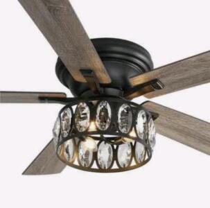 (1) Breezary Jemore 52" Indoor Black Crystal Ceiling Fan W/ Light