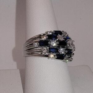 Blue & White Sapphire Ring size 9