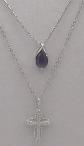 (1) Natural Amethyst Faceted Teardrop Necklace, 18" chain (1) Silver Cross Necklace, 18" chain