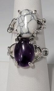 (1) Natural Purple Amethyst Ring Color much lighter that photos, Size 8 (1) White Buffalo Turquoise Righ, Size 5