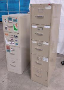 (1) 15"x 27"x 52&frac12;" (White) 4-Drawer Metal Filing Cabinet & (1) 15"x 26&frac12;"x 5' (White) 5-Drawer Filing Cabinet