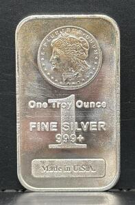 1 Troy Ounce Fine Silver Bar, 99.9% Purity, Made in U.S.A.
