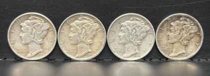 1942, 1943, 1944 Mercury Dimes, United States Mint, Silver Content, Mint Marks S & D
