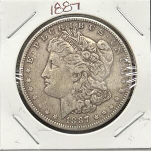 1887 Morgan Dollar, U.S. Coin, 90% Silver, Reeded Edge