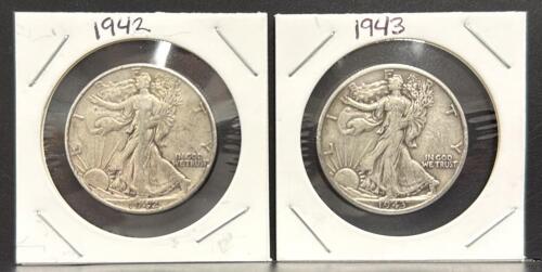 1942 & 1943 Walking Liberty Half Dollars, 90% Silver, 1.205 in Diameter