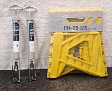 (2) Project Source Paint Brush & Roller Cleaners, (1) CH-25 Cargo Collapsible Stool