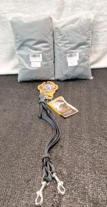 (1) Mighty Paw 2 Leash Light / 2-Dog Leash Attachment & (2) Dog Coats, Size Medium, Grey Corduroy W/Fleece Lining