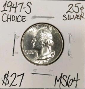 1947-S MS64 Choice Silver Washington Quarter