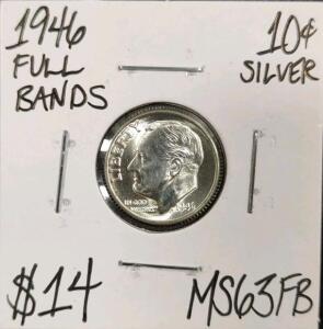 1946 MS63FB Full Bands Silver Mint State Dime