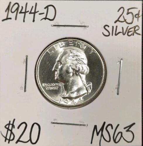 1944-D MS63 Silver Mint State Washington Quarter