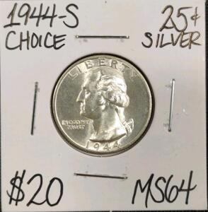 1944-S MS64 Choice Silver Washington Quarter