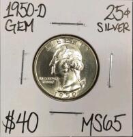 1950-D MS65 Gem Silver Washington Quarter
