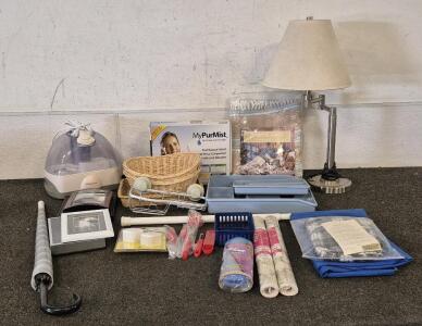 Desk Lamp, Blanket, My PurMist Handheld Steam Inhaler, 5 Picture Frames, 3 Baskets, Rotator Plug, Umbrella, Kitchen Gagets, Walgreens Cool Mist Humidifier(Works), And More!