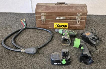 Kawasaki 21.6V Screw Driver, Light And Battery And Charger(Works), Metal Tool Box, 4-Prong, 30-Amp Dryer Power Cord