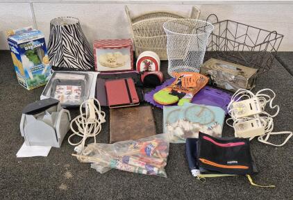 3 Baskets, Metal Tissue Box, (6) Tablet Cases, Zebra Print Lamp Shade, Mister Steamer, Angle Decor, 2 Dream Catchers, Small Purses, And More!