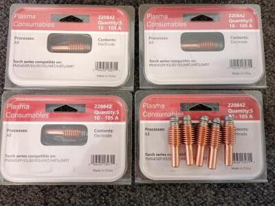 (4) Packages of Hypertherm Powermax 45 Electrodes for Plasma Cutters 220842 New in Box. 5 Plasma Consumables in Each Package