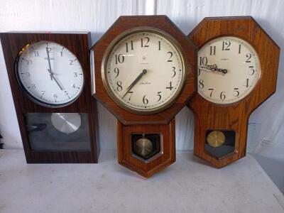 (1) Seiko Wooden Wall Clock, (1) Seth Thomas Wooden Wall Clock, (1) Howard Miller Wooden Wall Clock