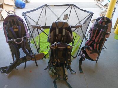 (3) Child Carrying Hicking Backpack, 6' X 6' Octagon Shaped Playpen