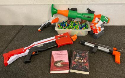 Nerf Guns And Bullets And (2) Books