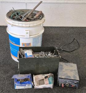 Bucket Of Miscellaneous Tools, Small Metal Box Of MMiscellaneous Tools, 2 Boxes Of Screws, Regulated DC Power Supply (Works)