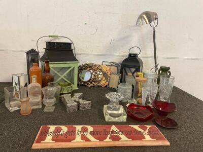 Home Decor Including (2) Lanterns, Lamp (Works), Assorted Vases, Candy Dishes, Planters And More