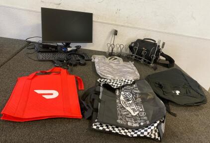 (5) Bags, (2) Over-Door Hangers, Planar Desktop (Works), Keyboard, And More