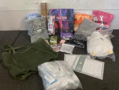 LED Sign, (16) Mop Heads, Hat Glove And Scarf Set, Magnetic Dry Erase Board, Hygiene Kit, XL Sweater, Ski Gloves, Net Bag And More