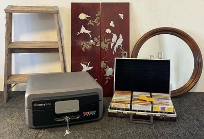 Sentry Safe Fire & Water Proof Safe, Collection Of Tapes, Stepladder & Wall Decor