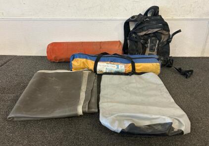 (1) CamelBak H.A.W.G Hydration Backup, (1) Tent (78.7x59x43.3 Inches), (1) Therma A Rest Camping Matress, And More