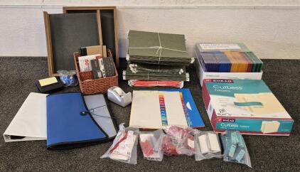 Desk Supplies! 100 Hanging Folders, 88 Letter Folders, Tabs And Inserts, Binder, Post-It Holder, 100 Pack CD/DVD Jewel Cases, Playing Cards, Copy Stamp And More!
