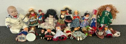 (21) Antique Dolls And (1) Baby Doll