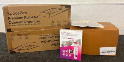 (1) Rechargeable Grooming Kit, (1) SpaceZen Premium Pull-Out Cabinet Organizer, And More