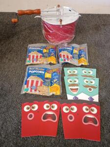 Whirley Pop 3 Minute Popcorn Popper, (3) Packages of Real Theater Popcorn (4) Popcorn Box