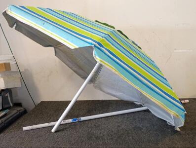 Outdoor Umbrella Green/Blue/White Stripe 6' X 6', w/7' Extension Pole 1 1/4" Size Pole