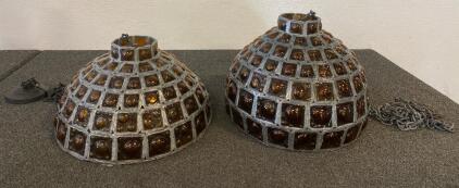 (2) Felipe Derflingher Mid-Century Glass Pendant Hanging Lights