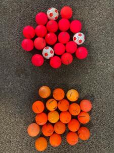 Box Of Red And Orange Callaway, Volvik, Top Flite, And Nitro Golf Balls